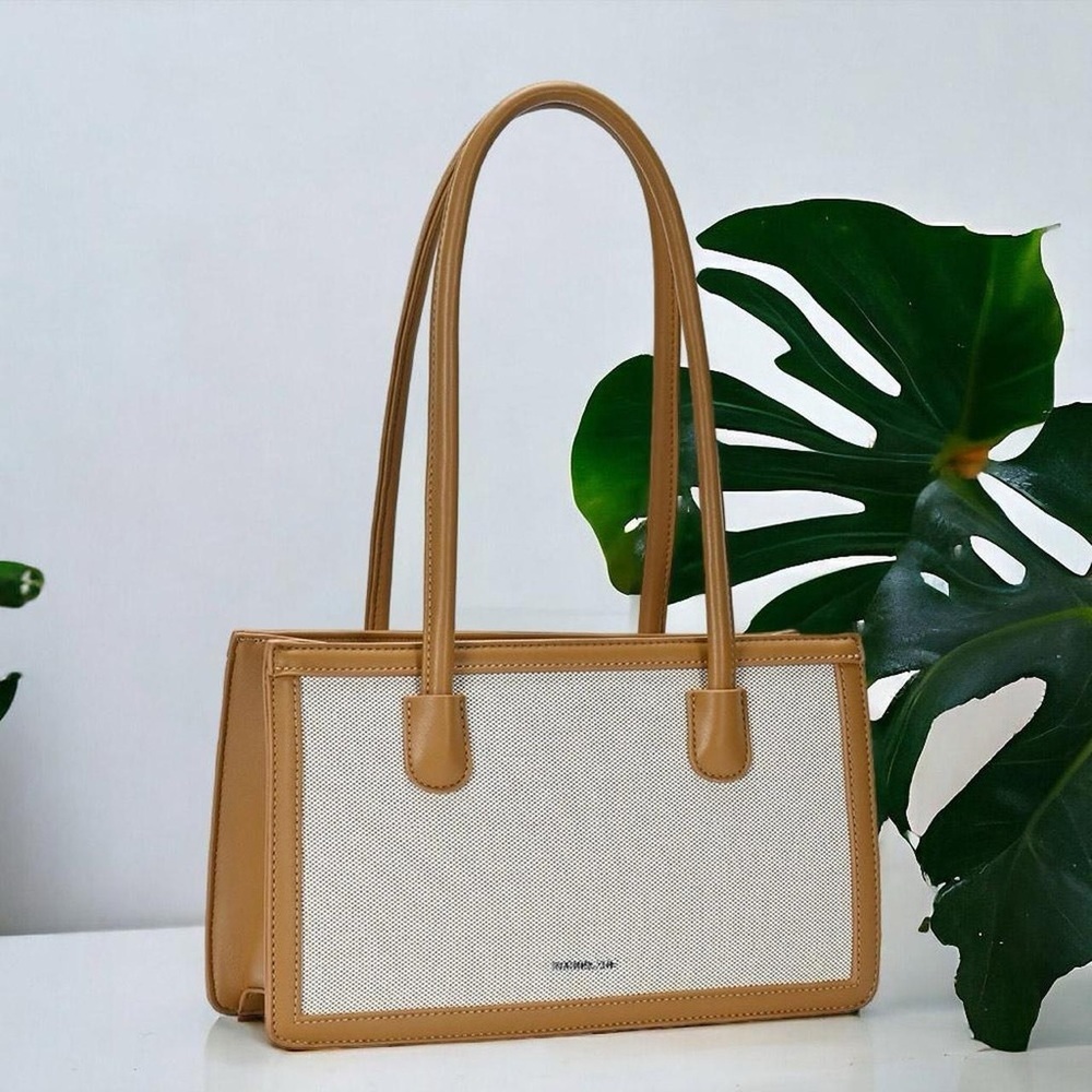 Rachel Zoe Tan Leather-Trim Canvas Tote